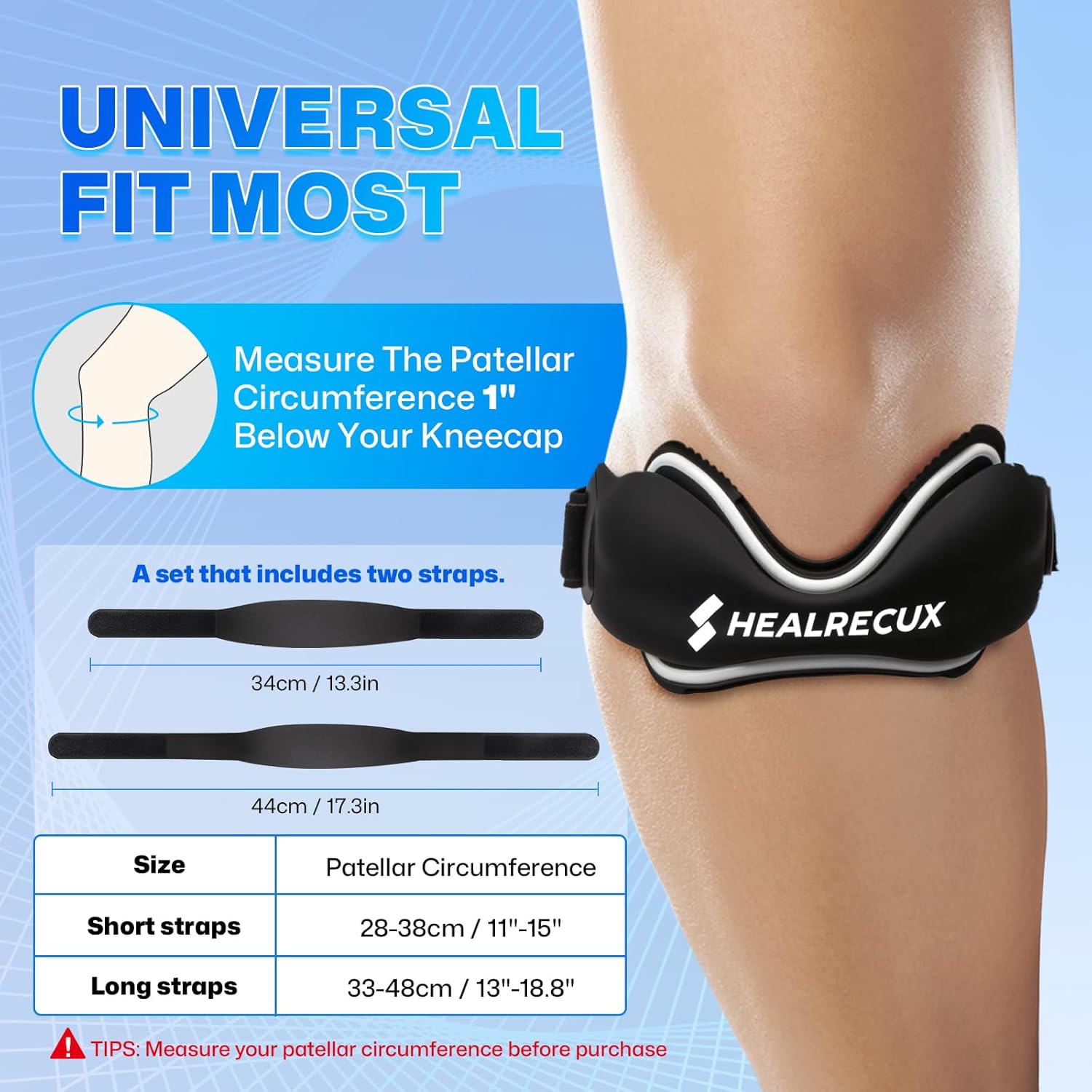 Healrecux Patellar Tendon Support Strap Silicone Non-Slip Patella Knee Band

