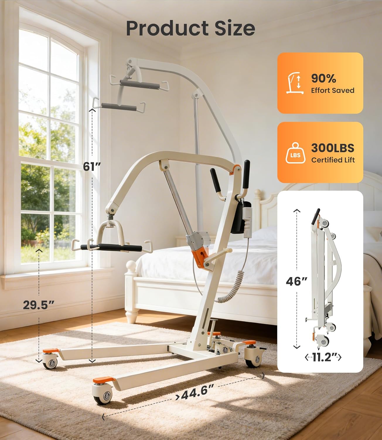 Vobic Electric Patient Lift Floor-to-Bed Transfer Aid Foldable with Mesh Sling 330 lb

