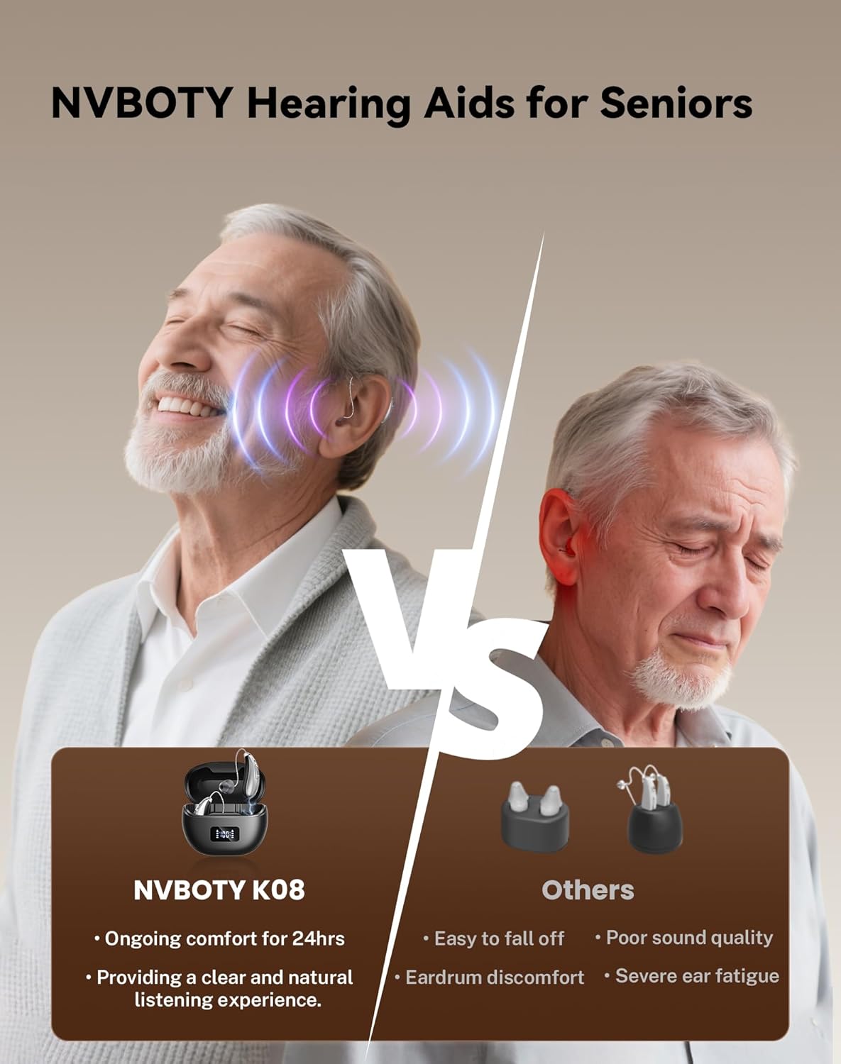 OTC Rechargeable Hearing Aids for Seniors with Noise Cancelling and LED Display

