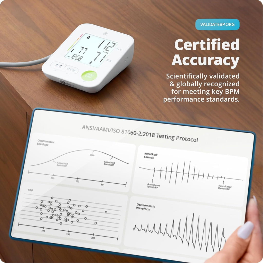 Greater Goods Automatic Bluetooth Upper Arm Blood Pressure Monitor with Wide Cuff 22–42 cm

