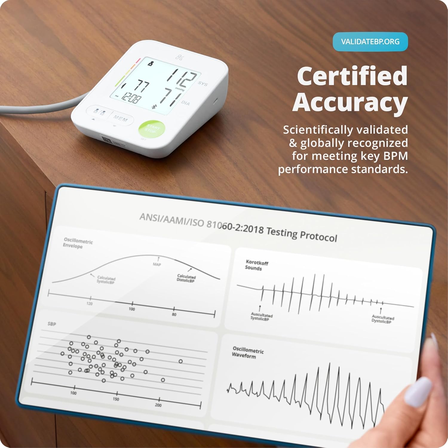 Greater Goods Automatic Bluetooth Upper Arm Blood Pressure Monitor with Wide Cuff 22–42 cm

