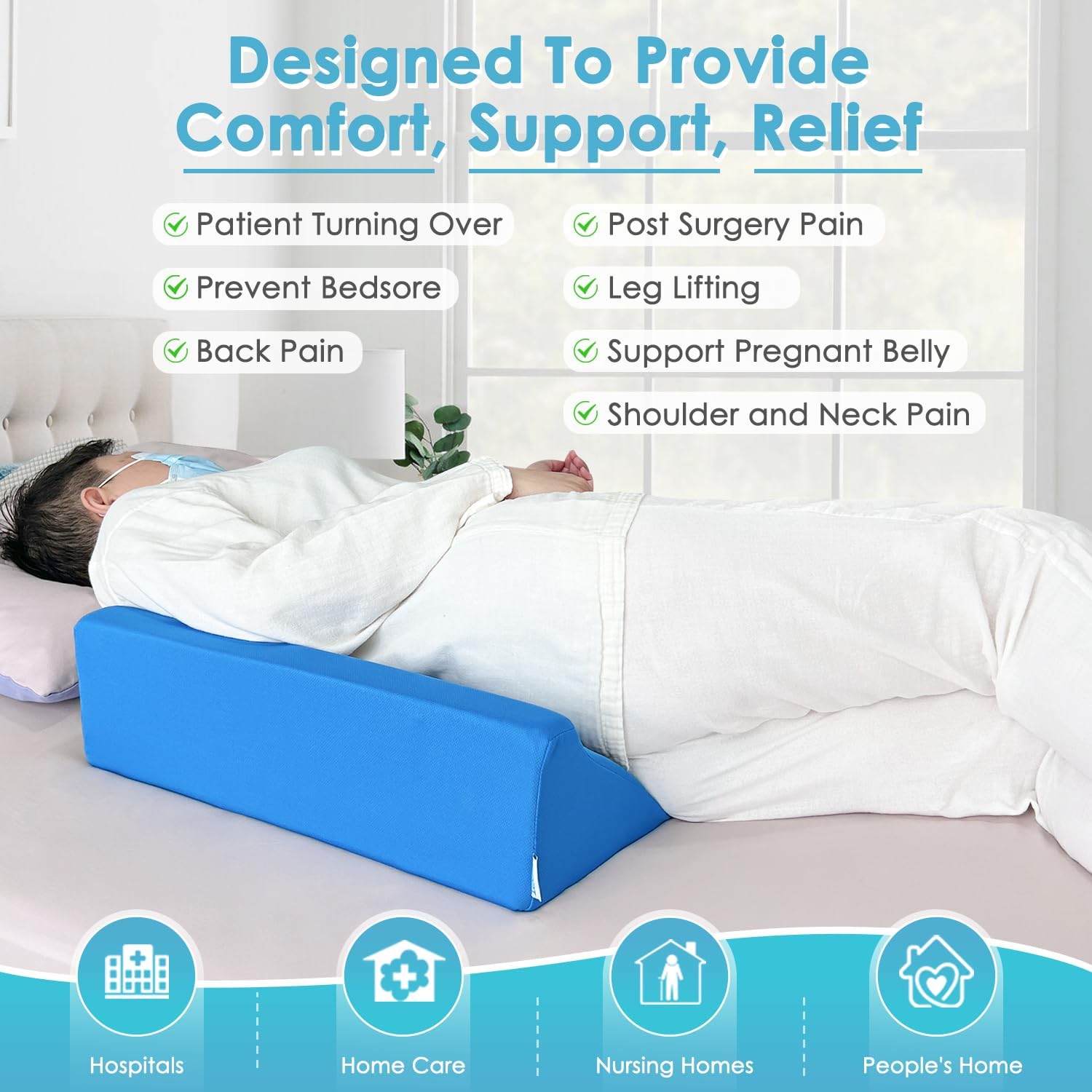 Bed Wedge Pillow for Seniors Post Surgery Pressure Relief Foam Positioning Cushion

