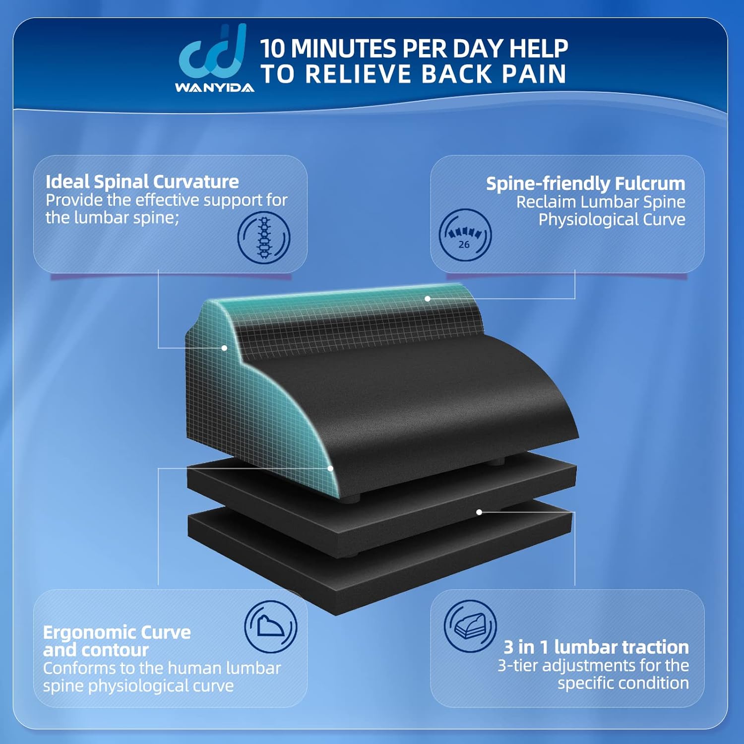 WANYIDA Lumbar Traction Roll Device, Back Stretcher for Lower Back Pain Relief

