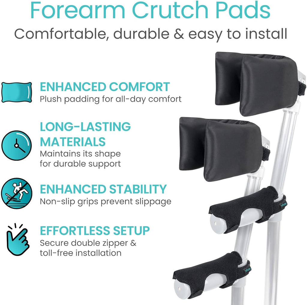 Vive Forearm Crutch Pads with Hand Grips for Open-Cuff Forearm Crutches

