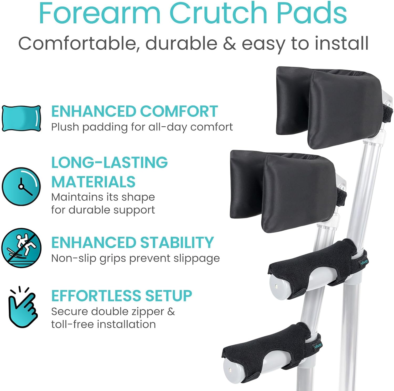Vive Forearm Crutch Pads with Hand Grips for Open-Cuff Forearm Crutches

