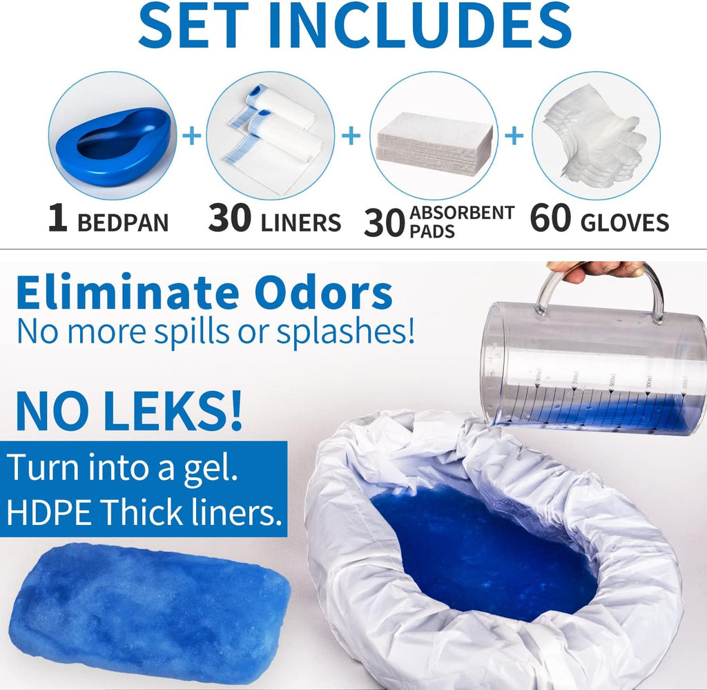 MINIVON Bedpan Set with Disposable Liners and Super Absorbent Pads

