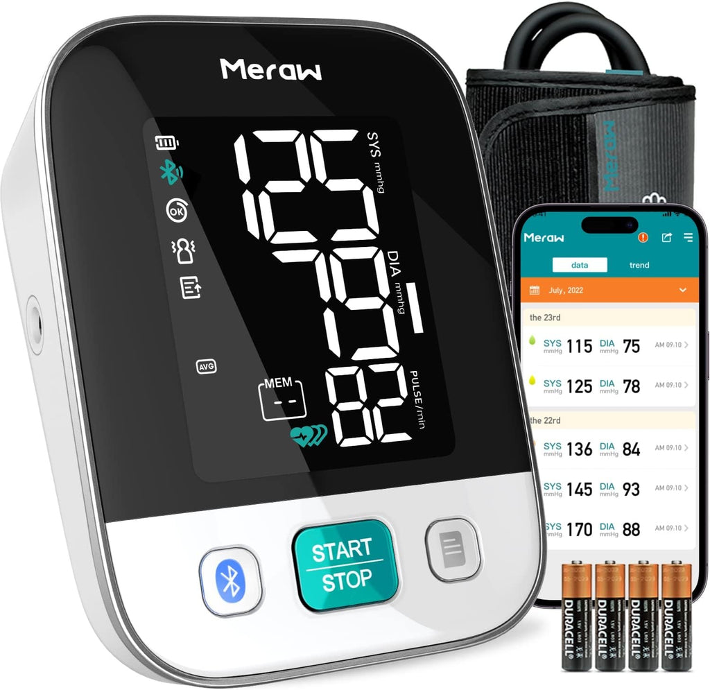 Meraw Automatic Upper Arm Blood Pressure Monitor with Bluetooth App Tracking

