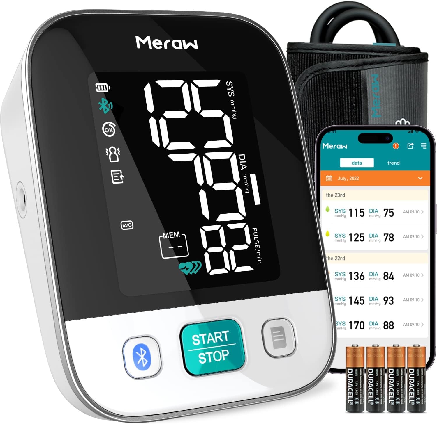 Meraw Automatic Upper Arm Blood Pressure Monitor with Bluetooth App Tracking


