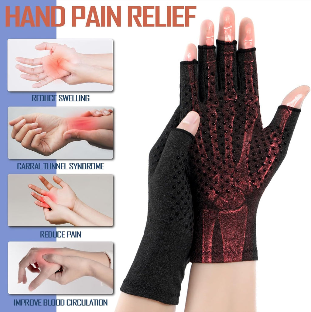 6 Pairs Arthritis Compression Gloves, Fingerless Hand Support for Typing Driving

