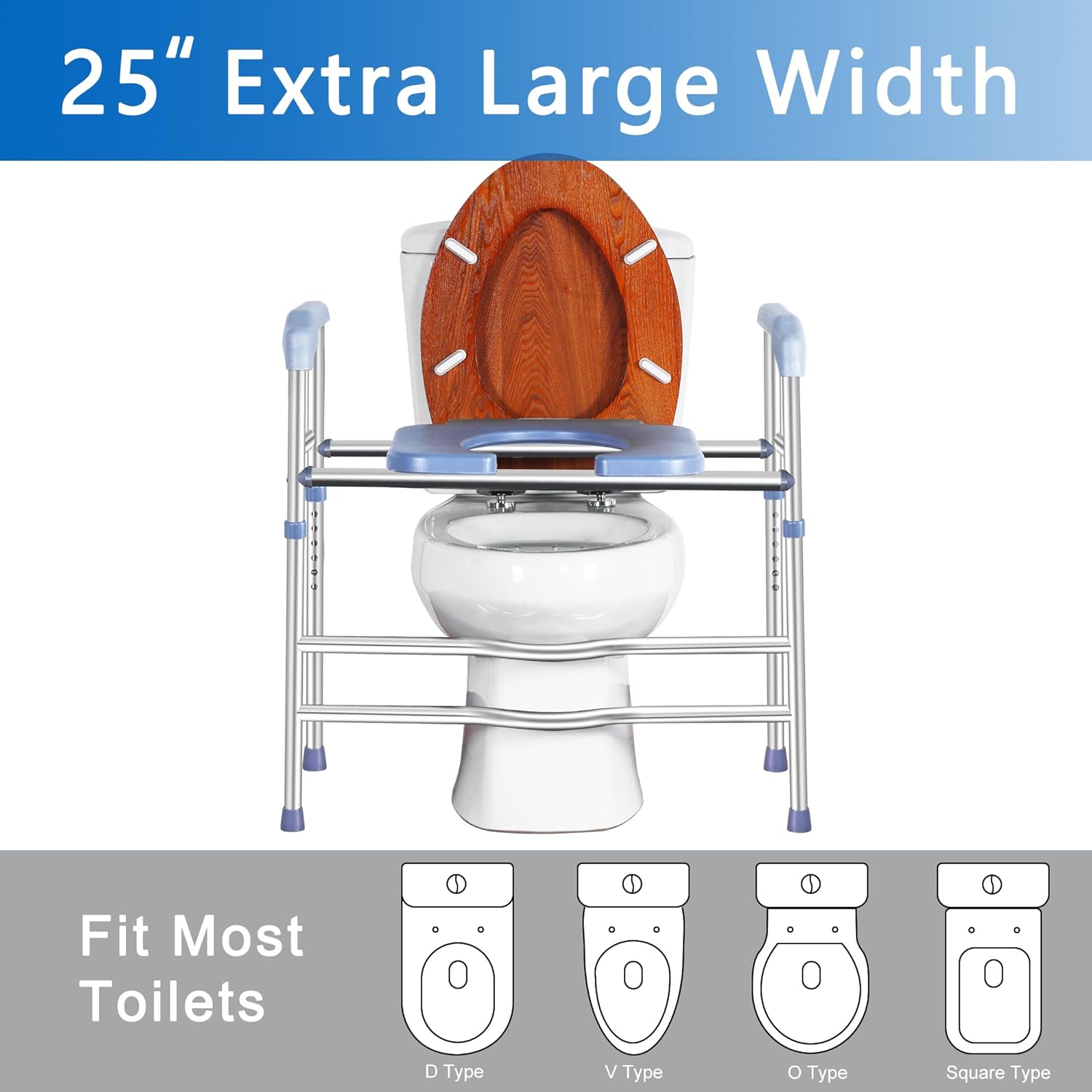 Deewow Raised Toilet Seat with Handles, Adjustable Height Safety Frame, 400 lb

