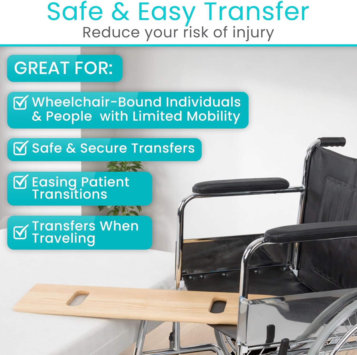Vive Transfer Board Patient Slide Assist for Wheelchair Bed Toilet Car Bathtub

