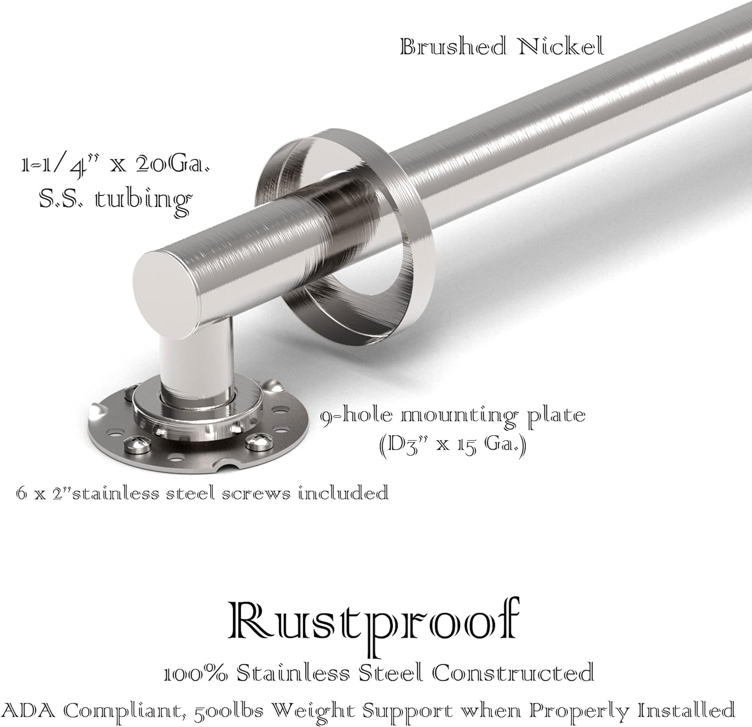 ADA Compliant Stainless Steel Grab Bar for Bathroom Safety, 500 lb Capacity

