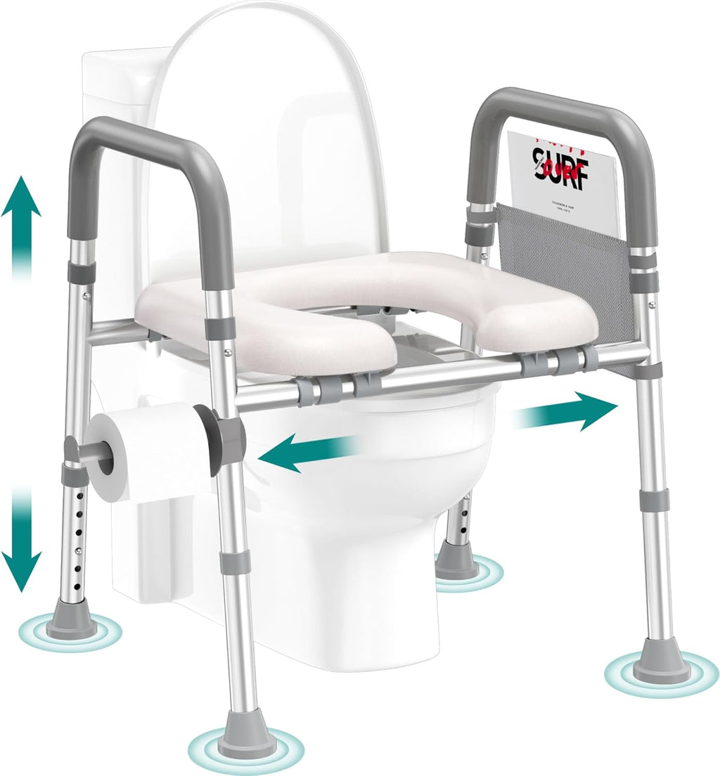 Soundfuse Raised Toilet Seat Riser with Handles, Adjustable Height and Width, Padded

