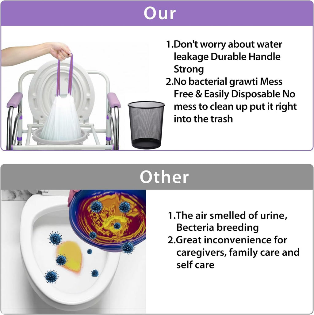 Commode Liners with Absorbent Pads for Bedside Commode, Potty Bags

