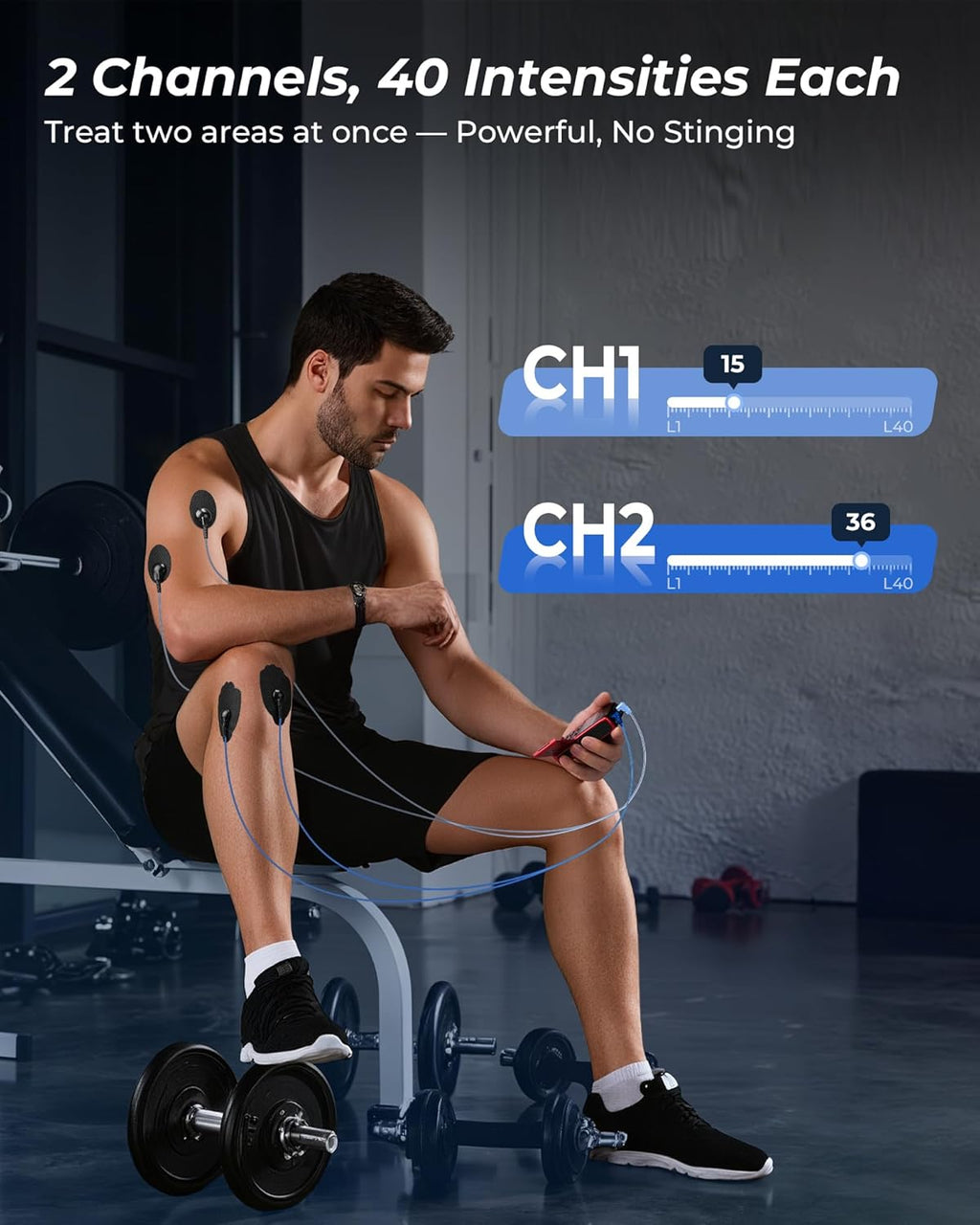 KingPavonini 4-in-1 TENS EMS Muscle Stimulator with Dual Channel and 12 Pads (B2501)


