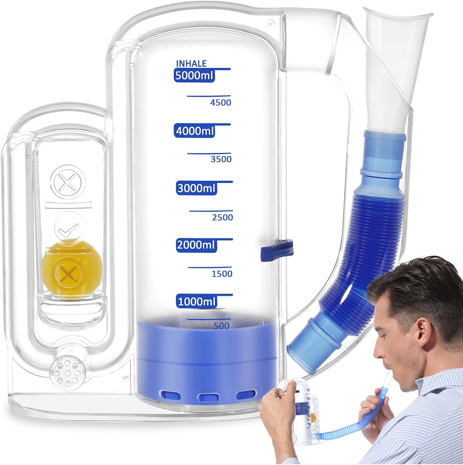 5000ml Lung Exerciser Breathing Exercise Device with Airflow Indicator, PC


