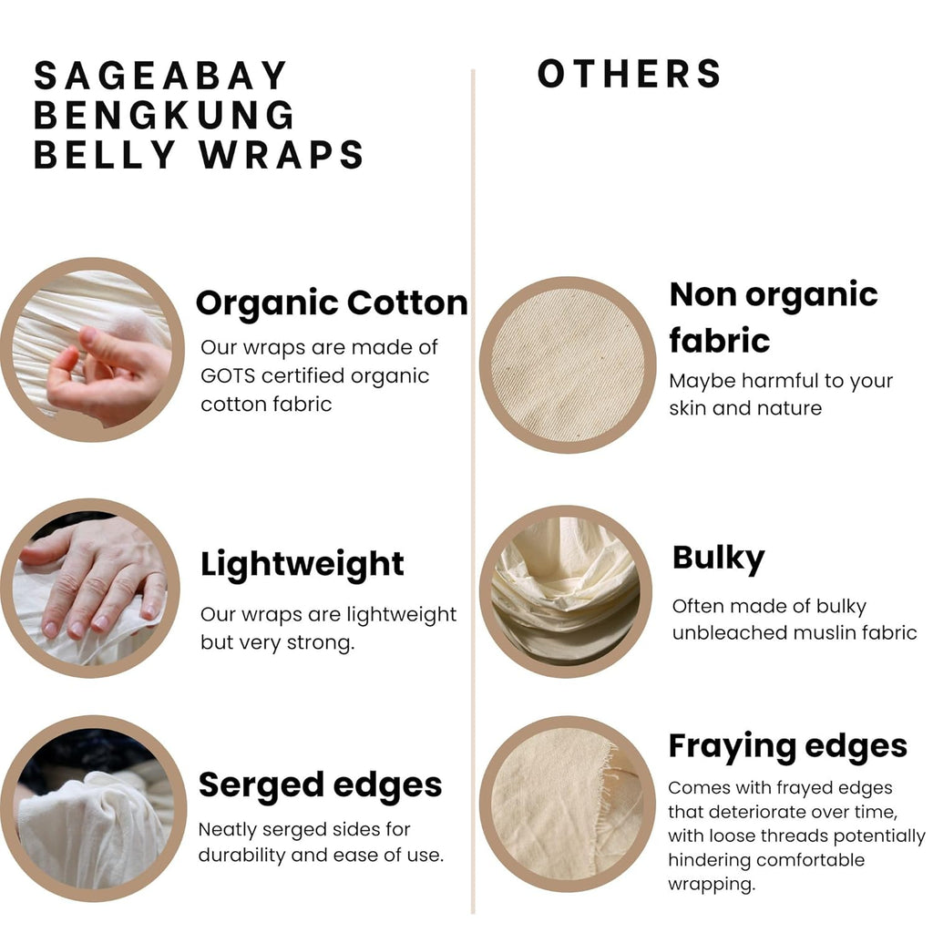 SageAbay Bengkung Belly Binding Wrap Organic Cotton Postpartum Belly Band

