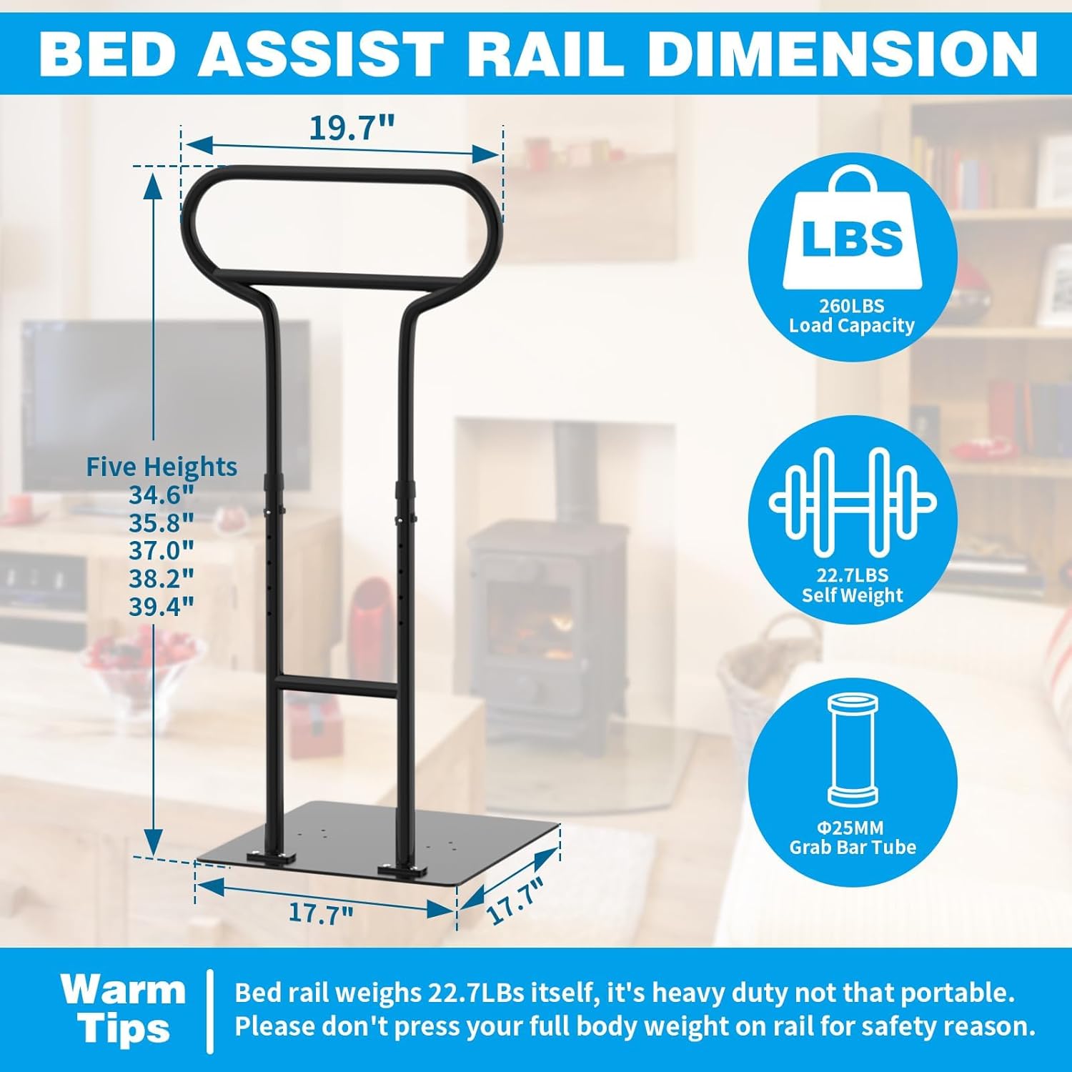 THOOUM Adjustable Bed Rail for Elderly Safety, Stand Assist Handle

