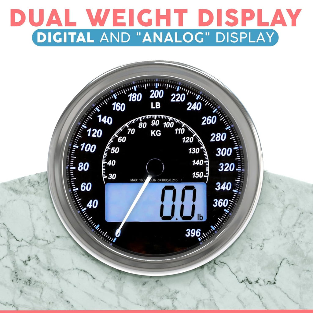 Adamson Hybrid 2-in-1 Digital Analog Bathroom Scale, Tempered Glass, Large Display

