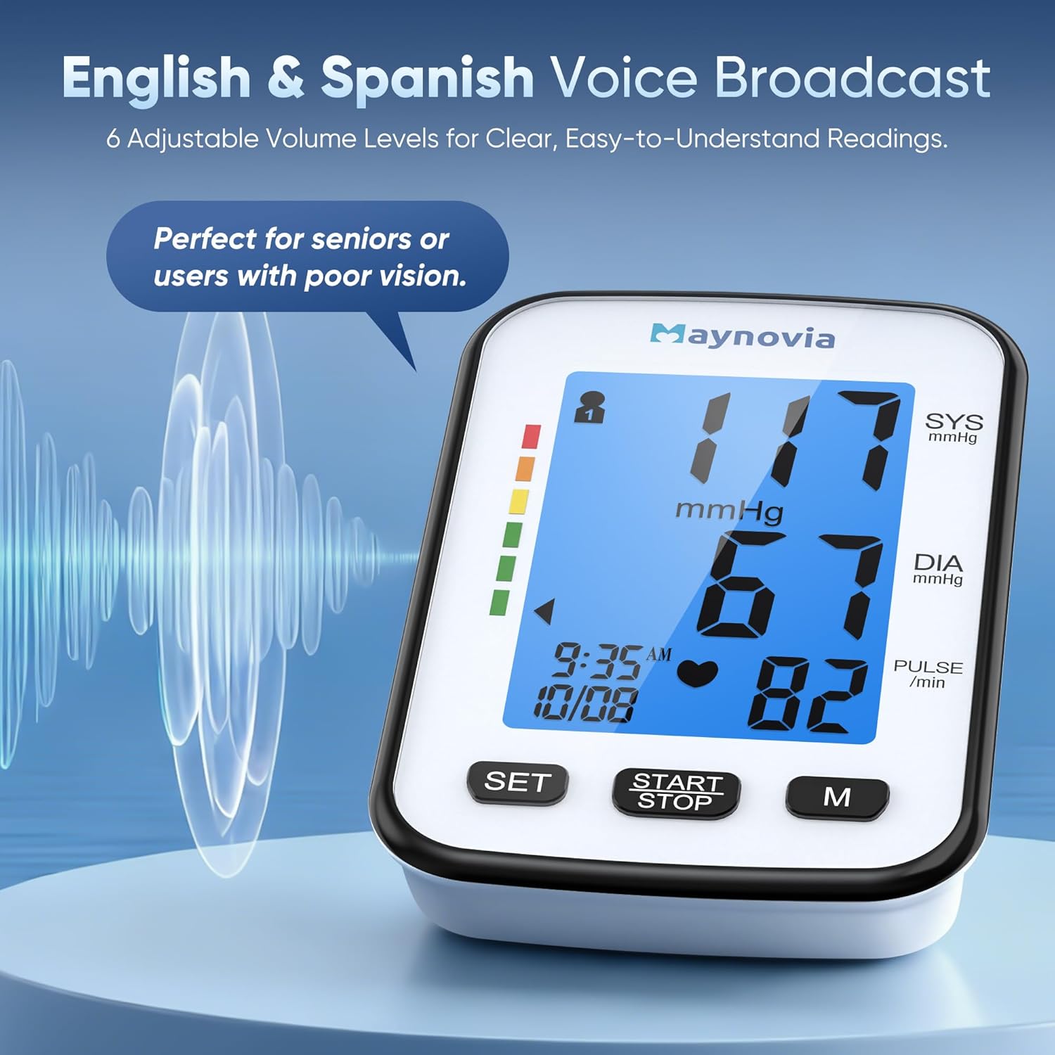 Upper Arm Digital Blood Pressure Monitor with Talking English & Spanish Voice

