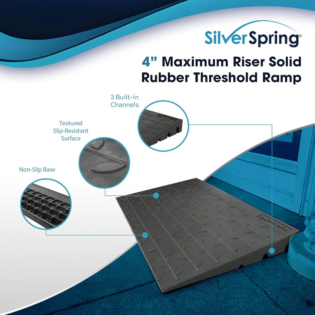Doorway Threshold Ramp for Wheelchair and Scooter, Non-Slip Rubber with Cable Channels

