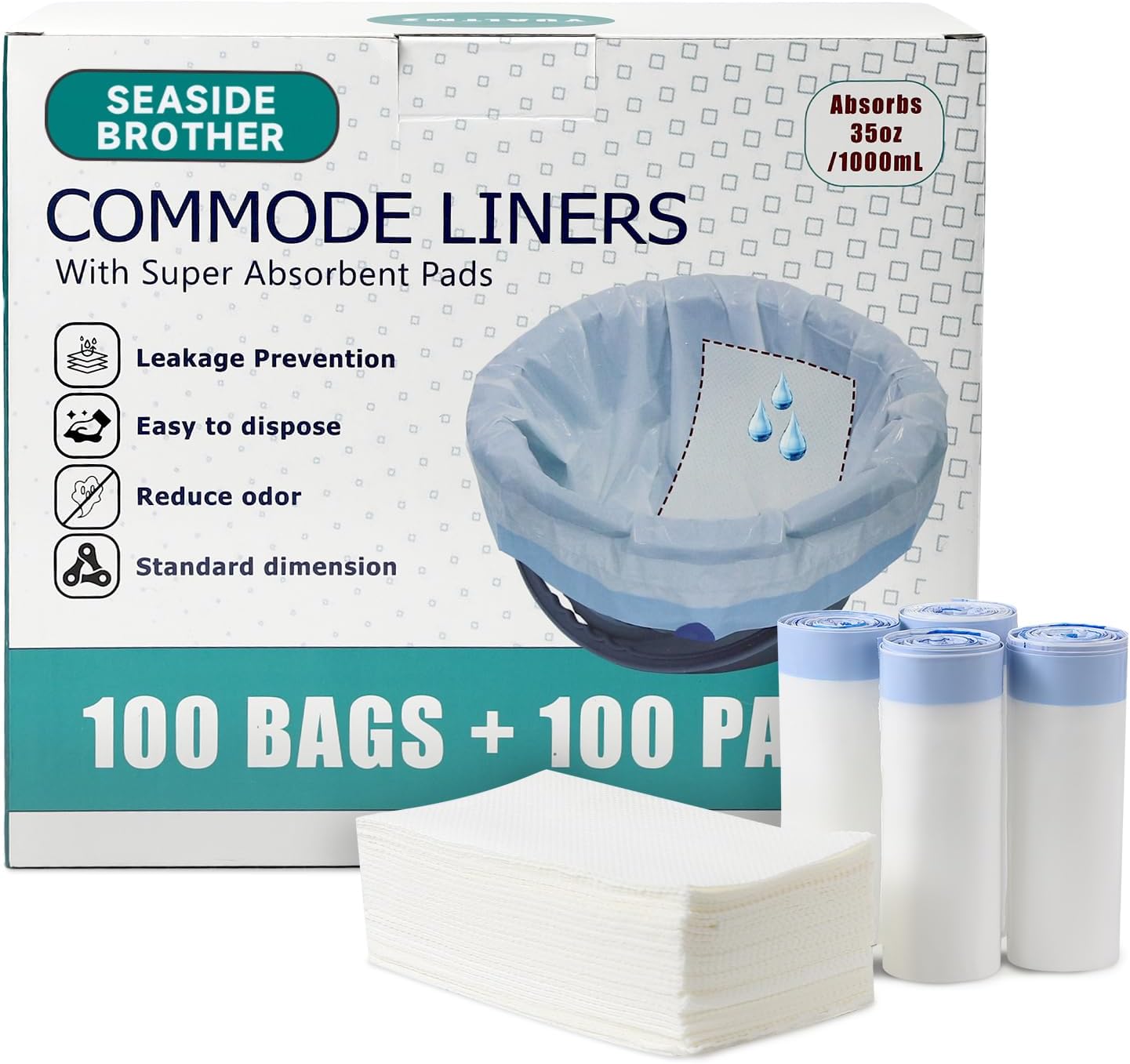 Commode Liners Disposable Absorbent Liners for Bedside Commode and Toilet Chair

