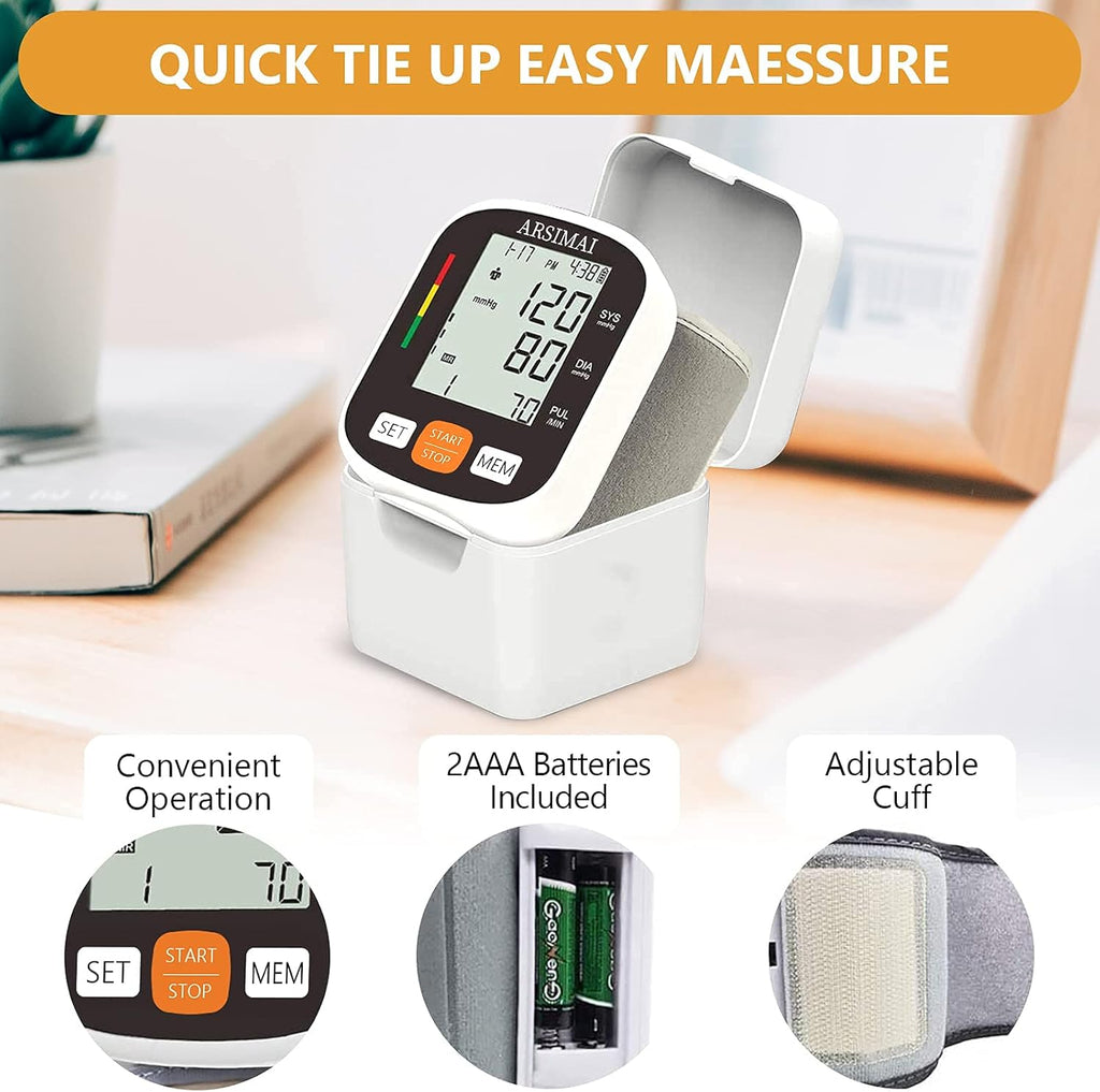 Automatic Wrist Blood Pressure Monitor with Adjustable Cuff, Large LCD, 198 Memory

