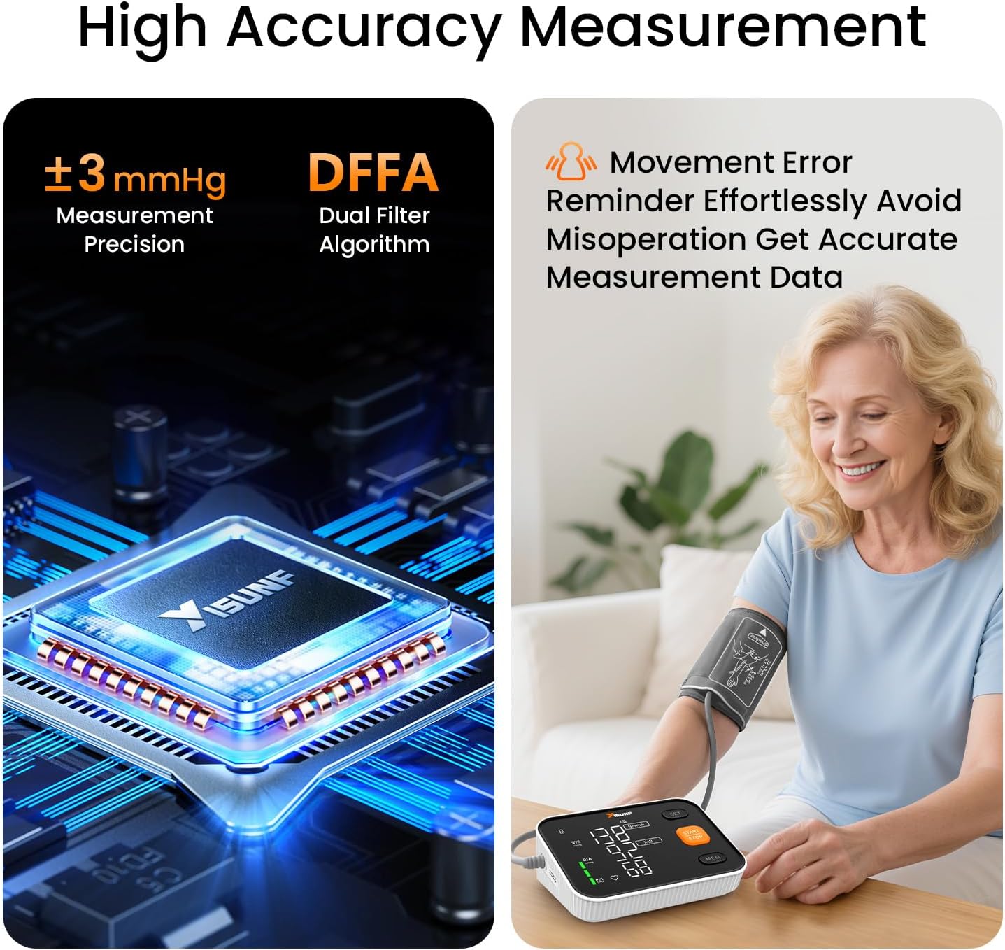 YISUNF Upper Arm Blood Pressure Monitor for Home Use, Backlit Dual-User 240-Set

