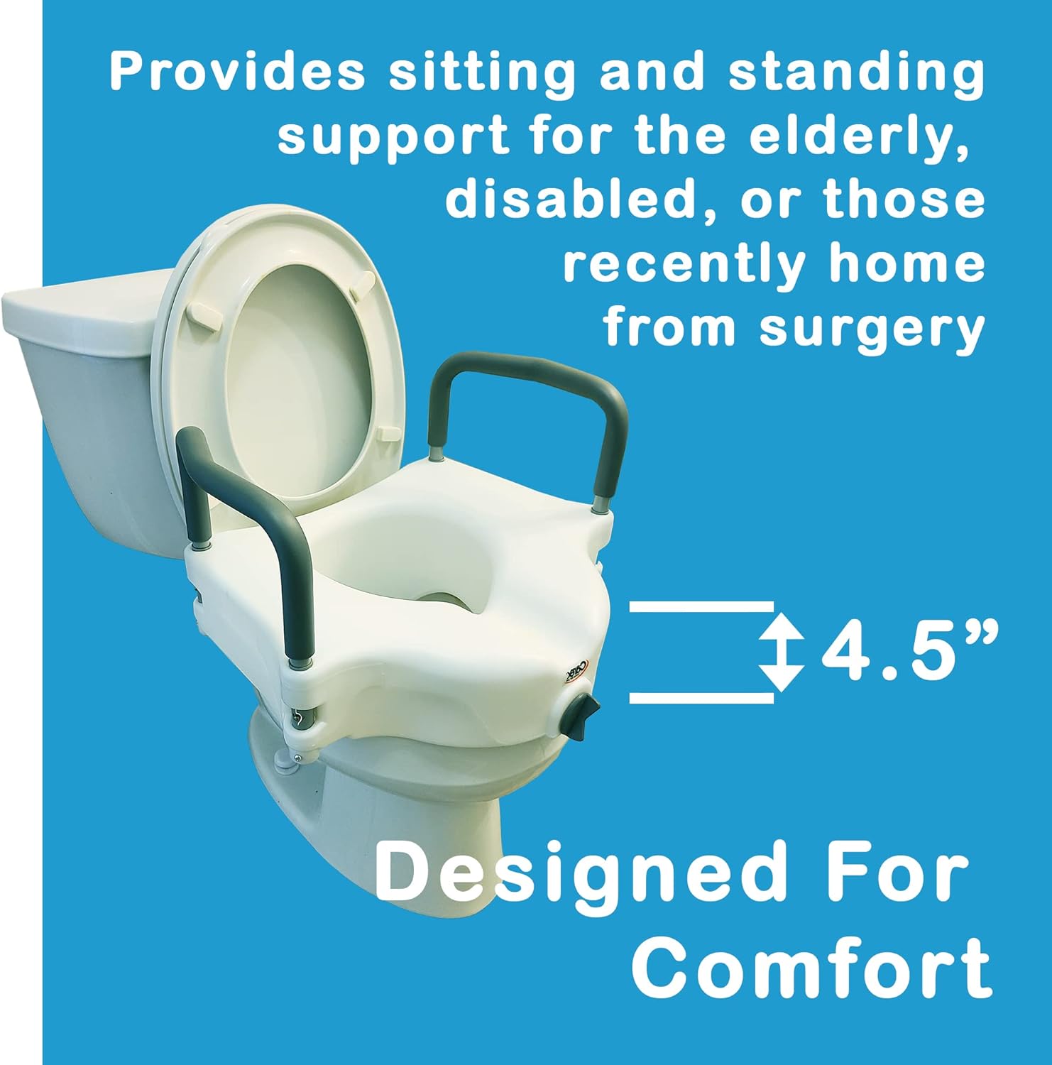 Carex Raised Toilet Seat Riser with Arms and Padded Armrests, 4.5 Inch, 300 lb

