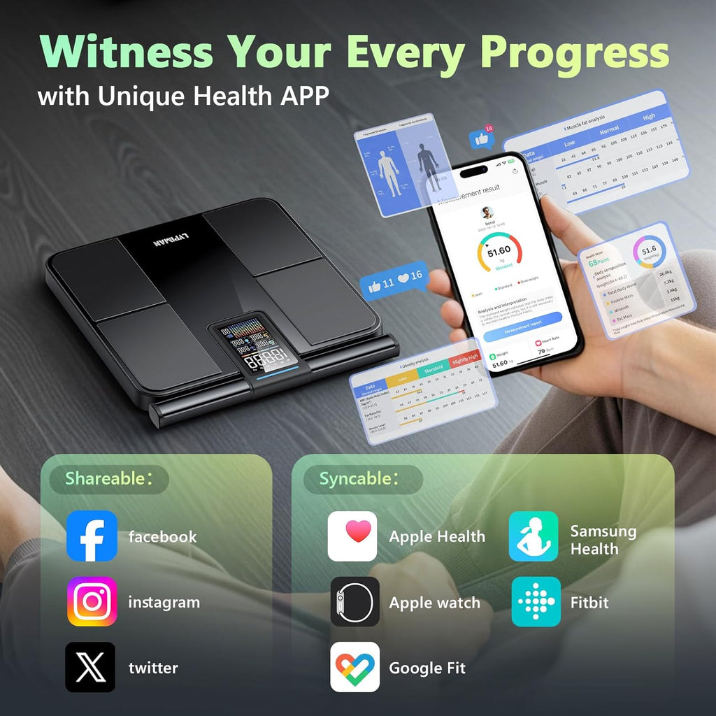 LVPIMAN Smart WiFi Body Fat Scale with 8 Electrodes, Body Composition Metrics

