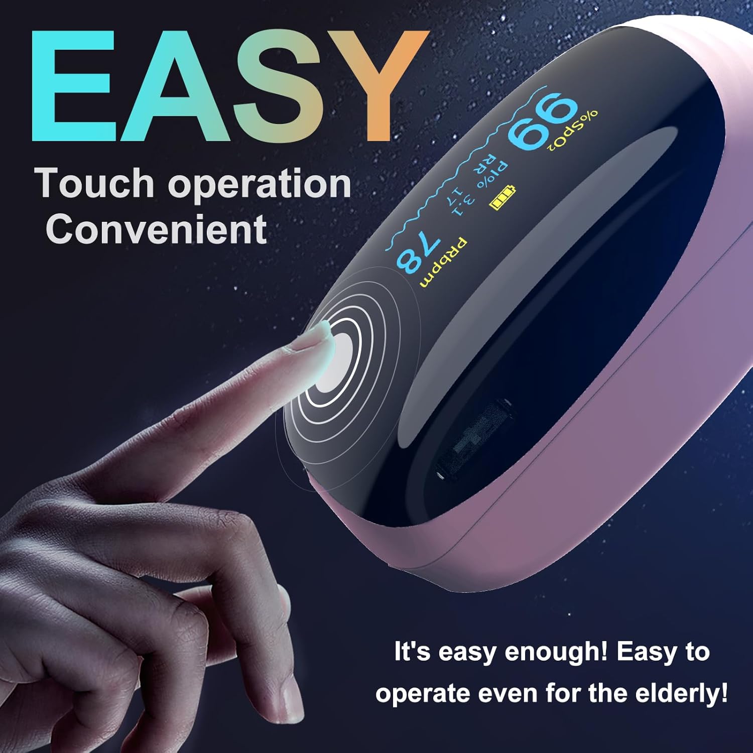 Fingertip Pulse Oximeter with SpO2, Pulse, PI & Respiration Rate, Rechargeable OLED


