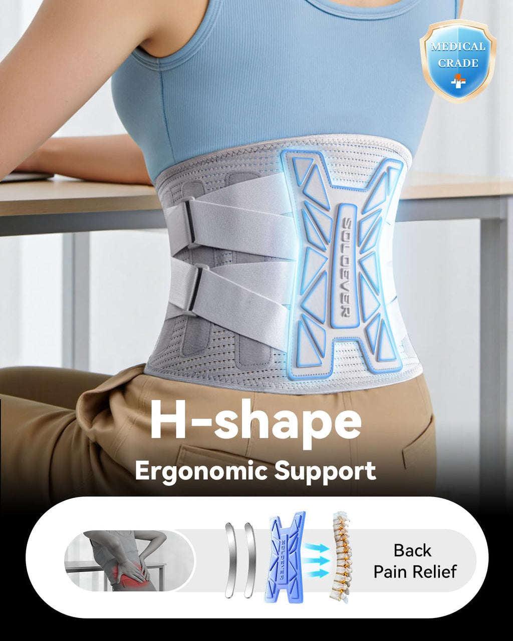 Medical-Grade Back Brace for Women, Lumbar Support Belt for Lower Back Pain Relief

