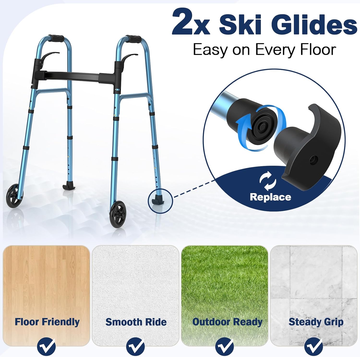 HolyHeal Folding Wheeled Mobility Aid with Glide Attachments, Adjustable 30–38 in

