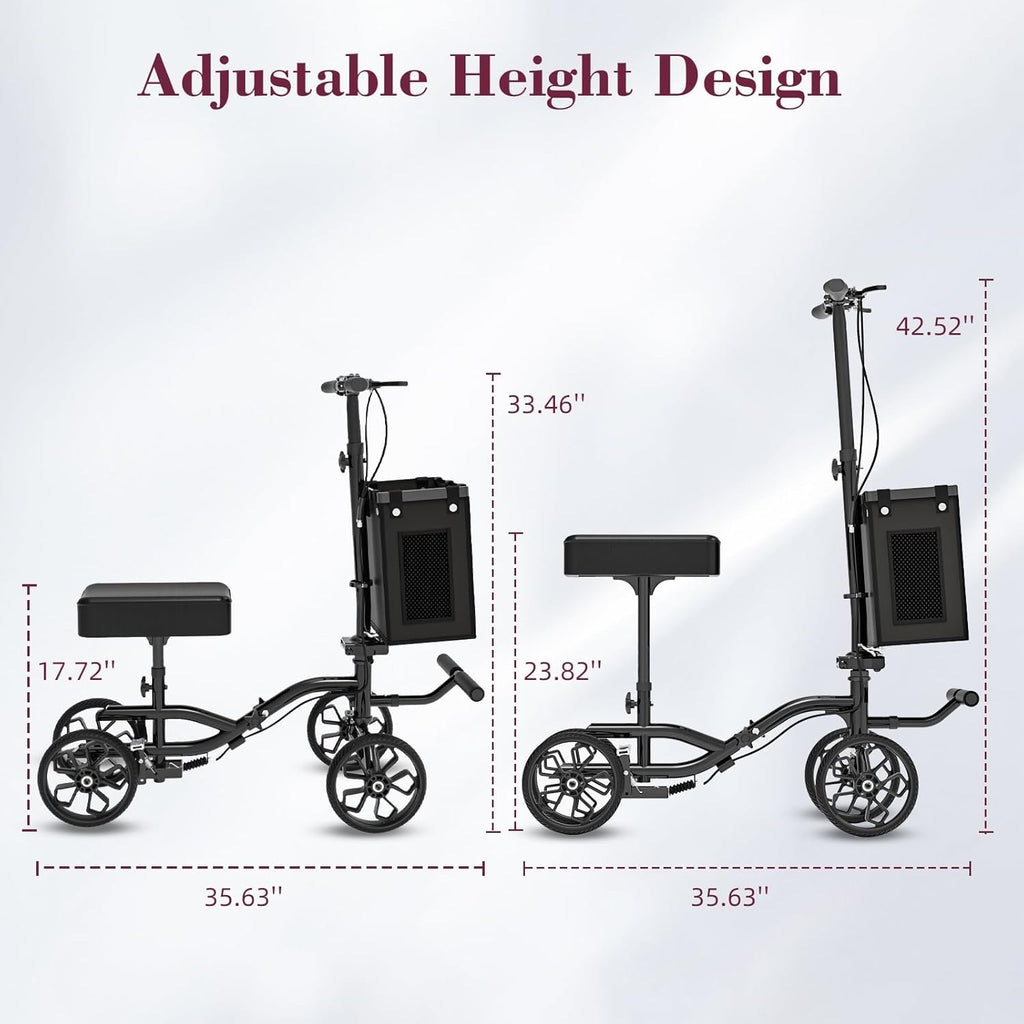 Lightweight Knee Scooter Walker, Foldable Adjustable for Foot Surgery, Detachable Basket

