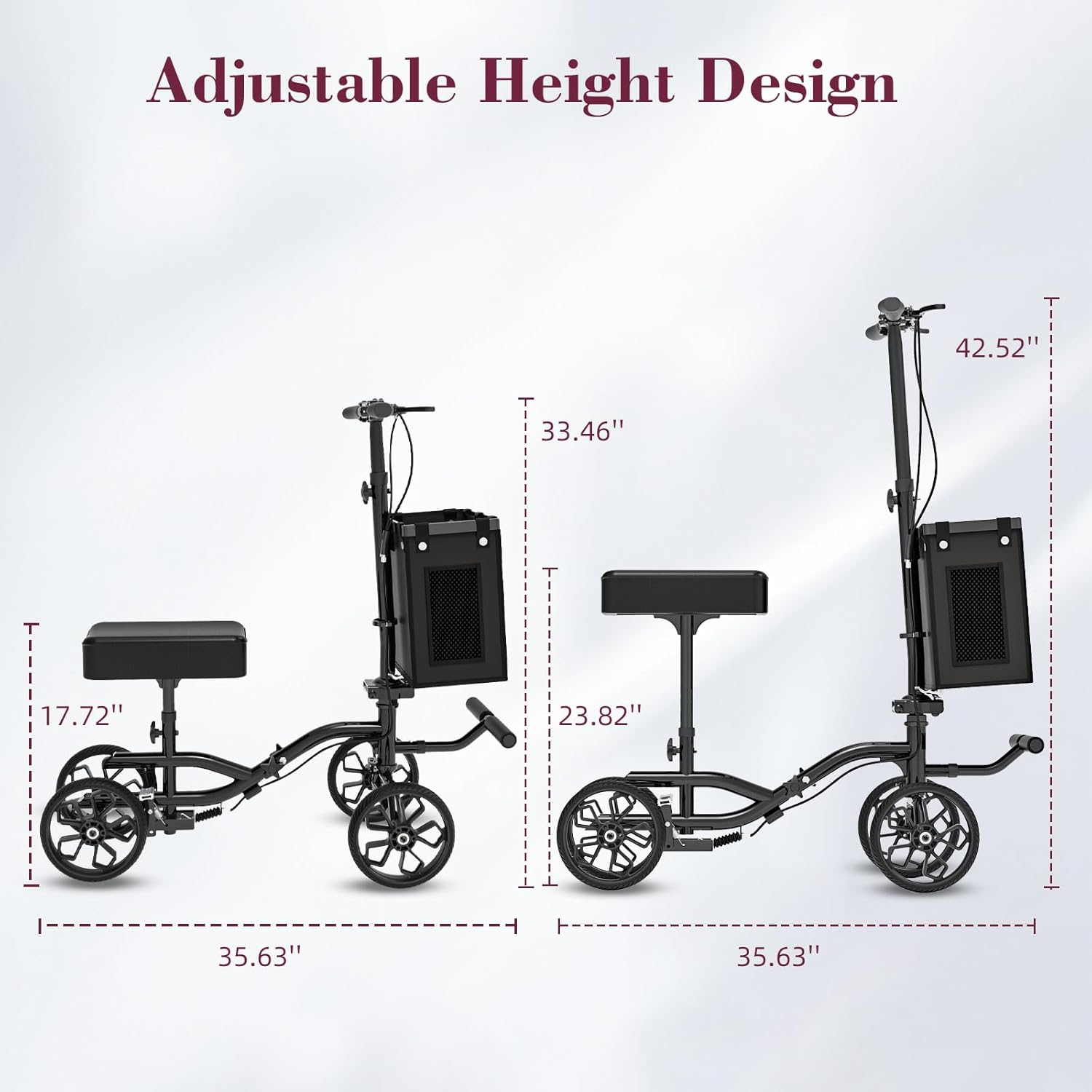 Lightweight Knee Scooter Walker, Foldable Adjustable for Foot Surgery, Detachable Basket

