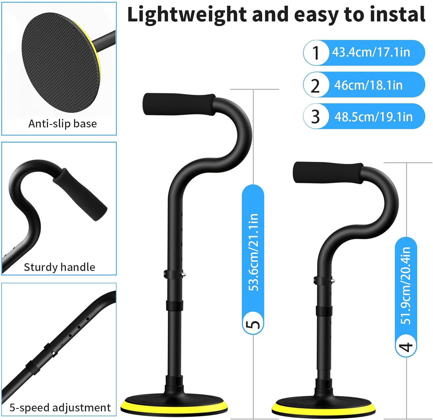 Standing Assist Device Mobility Aid for Seniors, Adjustable Height Floor-to-Stand Tool

