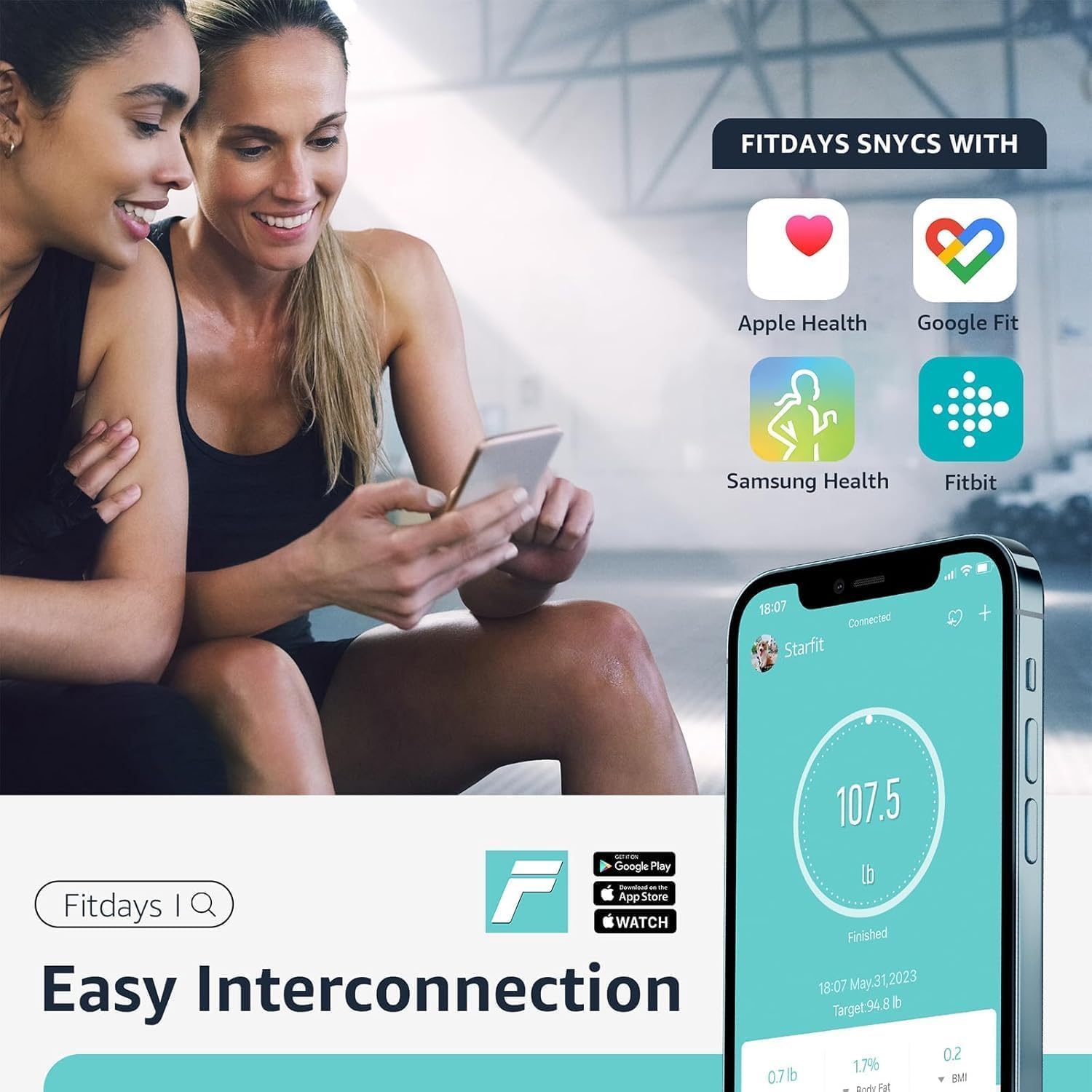 Fitdays Smart Bathroom Scale Body Composition Analyzer with BMI App Sync

