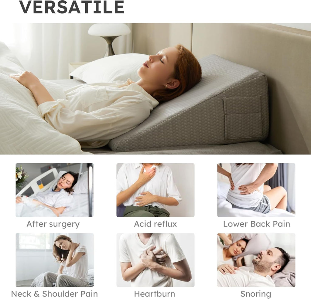 Bedluxe Wedge Pillow for Headboard, Triangle Memory Foam Pillow for Reflux Relief

