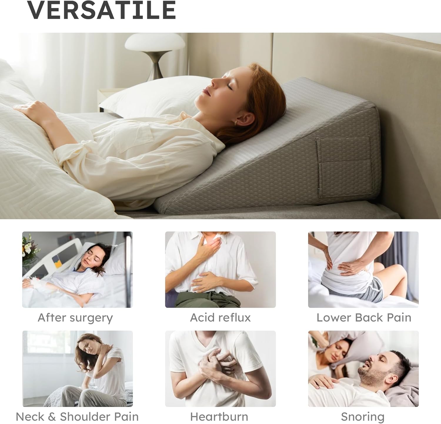 Bedluxe Wedge Pillow for Headboard, Triangle Memory Foam Pillow for Reflux Relief

