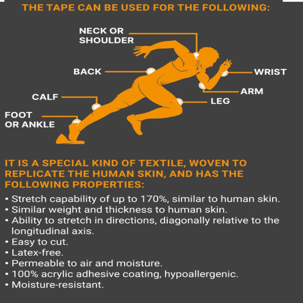JB Tape Kinesiology Tape 80 Precut 10-Inch Strips, Elastic Latex-Free, 4 Rolls

