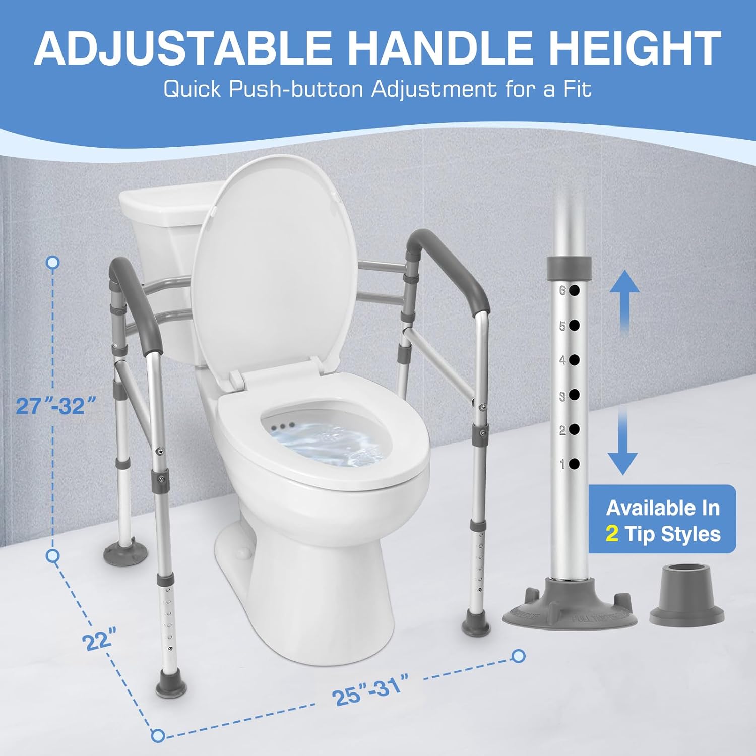 TABEKE Toilet Safety Rails for Seniors Adjustable Height Width Foldable Handles

