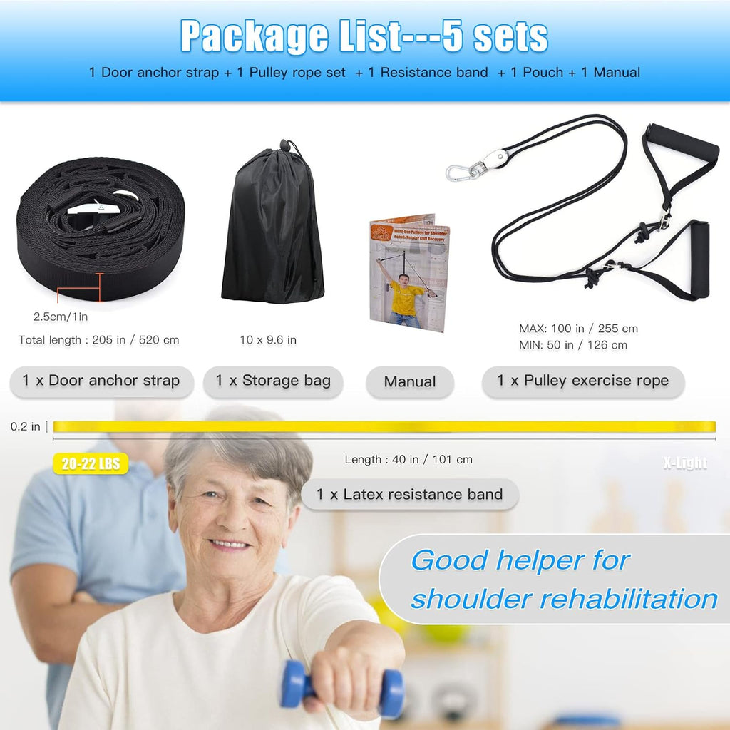ATENTO Over-the-Door Shoulder Pulley Rehab System with Foam Handles and Latex Bands

