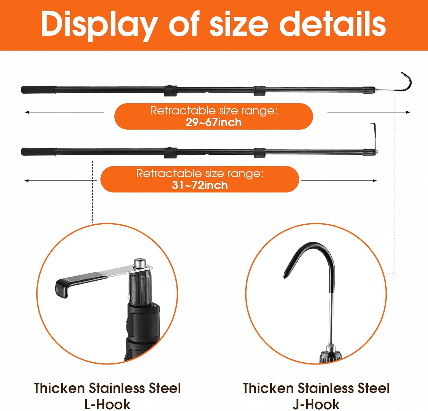Magnetic Truck Cargo Grabber Telescoping Reach Retriever Tool with Two Hooks

