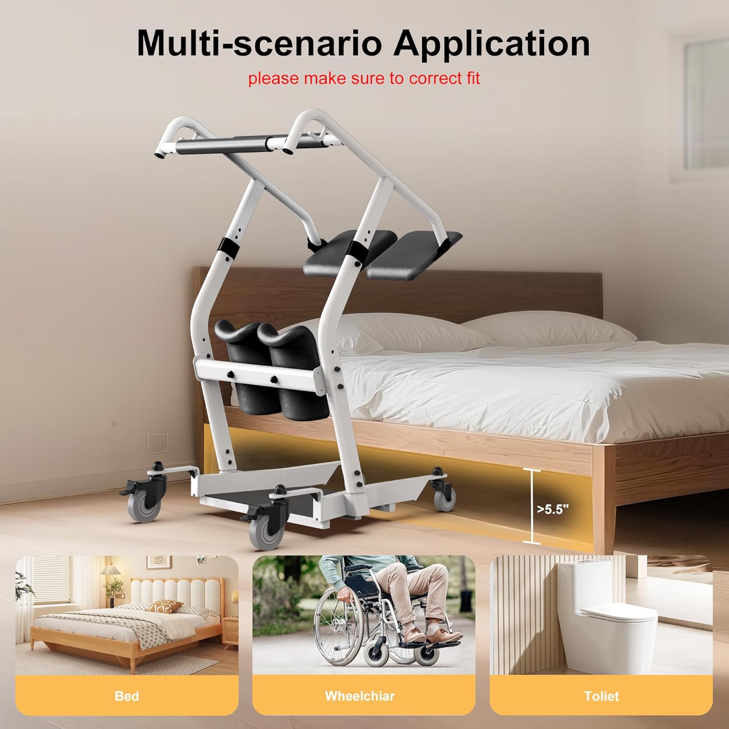 WHLICKS Stand Assist Lift Chair Sit-to-Stand Patient Transfer Mobility Aid, 5 Heights


