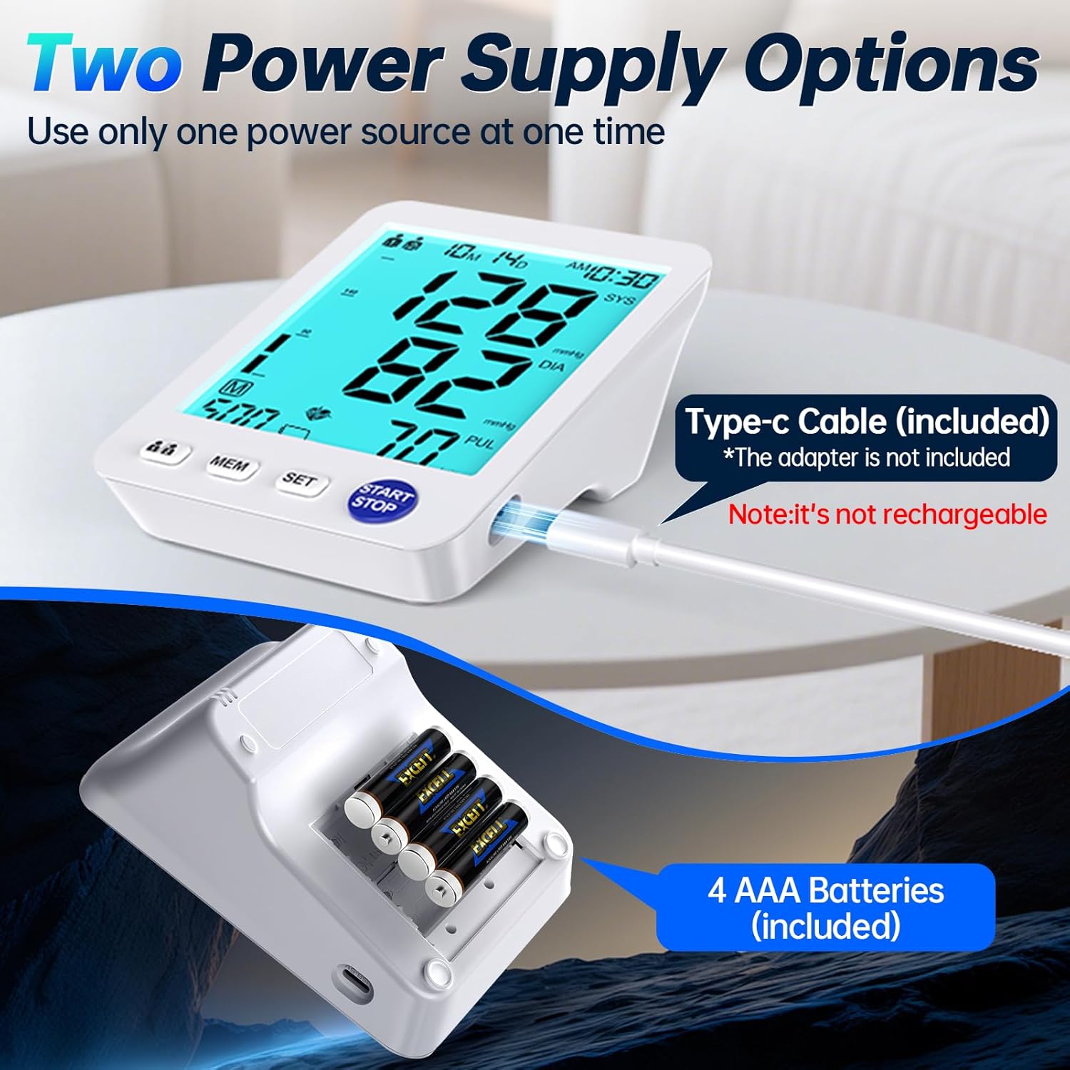 ADKING Upper Arm Electronic Blood Pressure Monitor with Large LCD, Dual User

