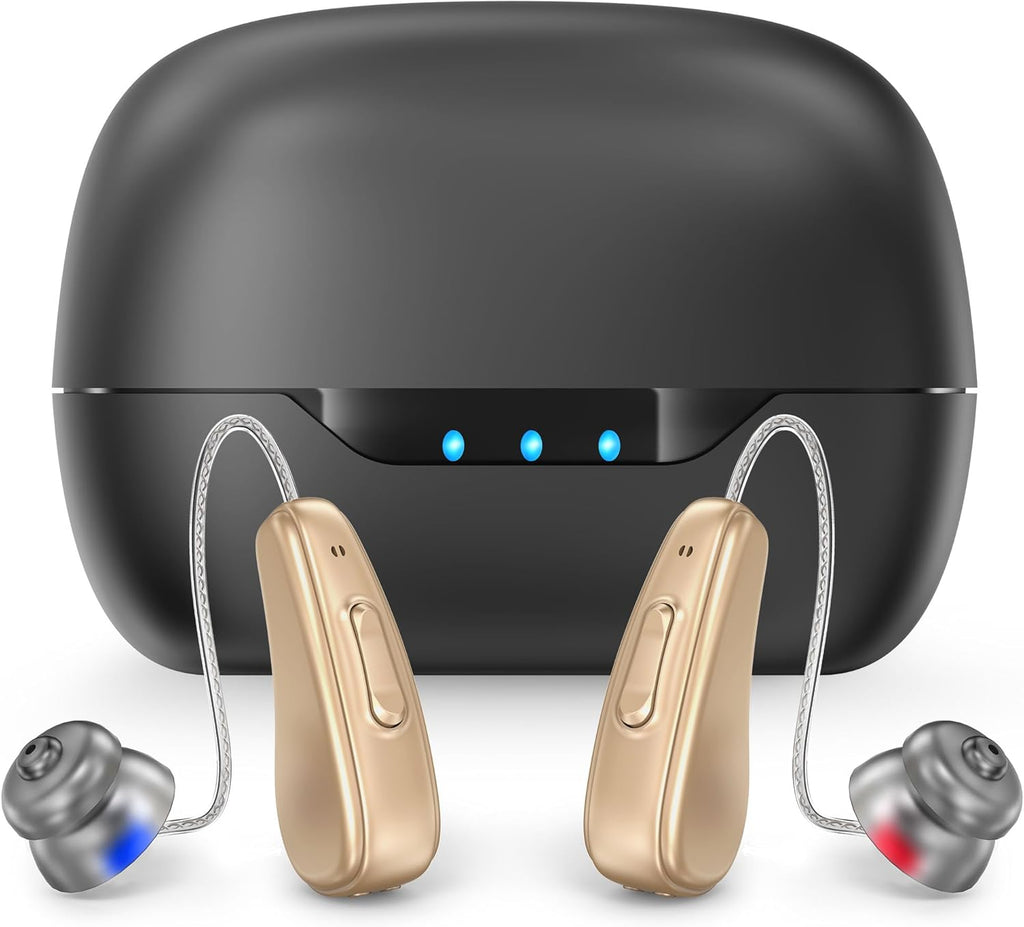 Rechargeable Noise Cancelling Hearing Aids for Seniors, 5-Level Volume

