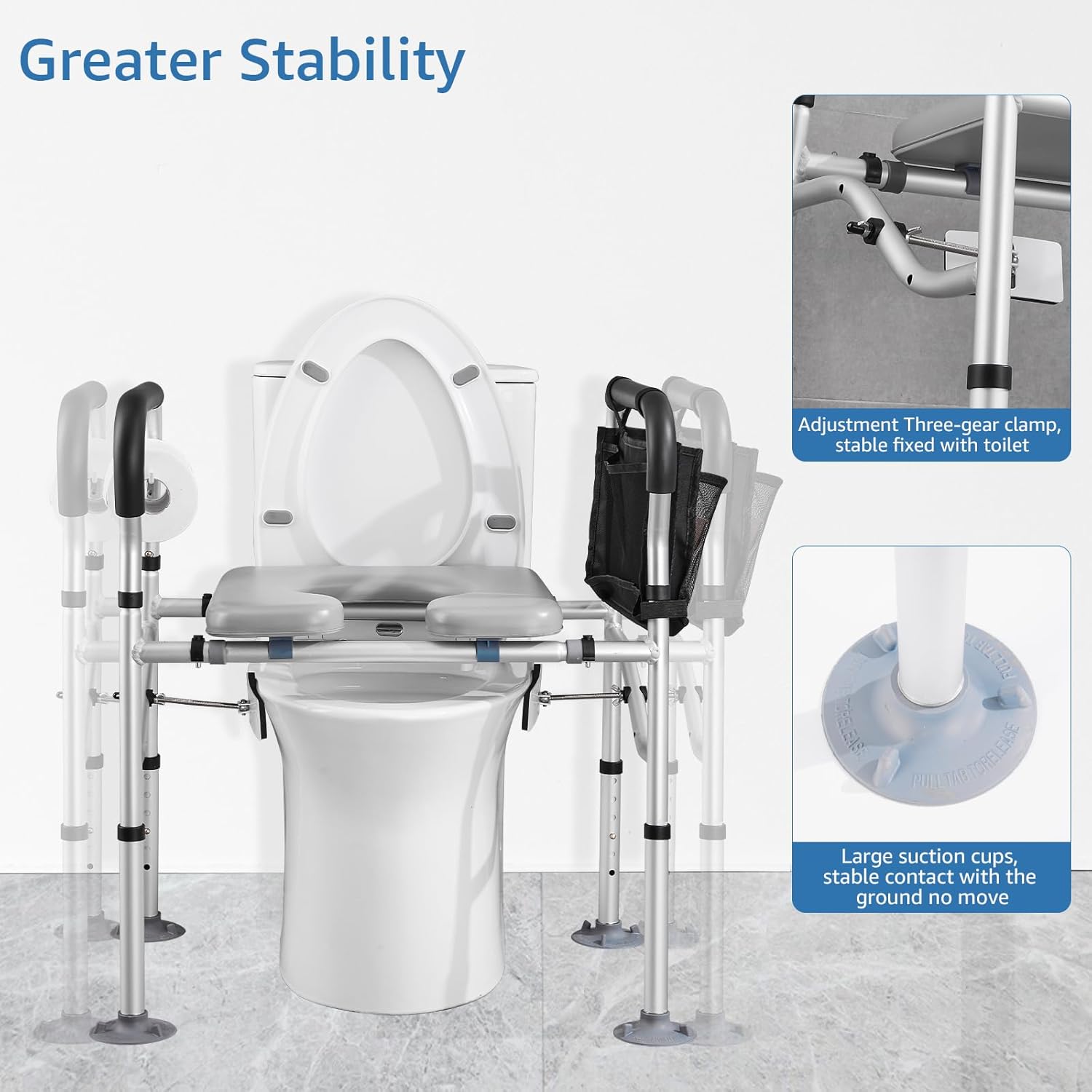 Raised Toilet Seat with Handles, Adjustable Height Padded Commode Seat 400 lb

