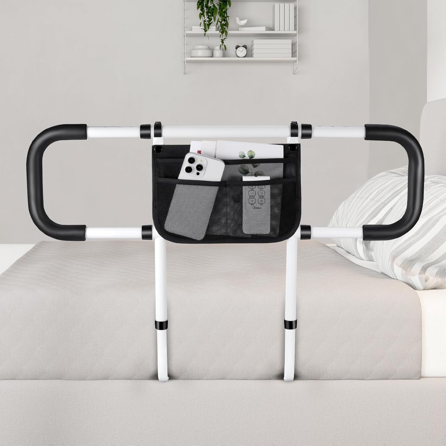 Sunisife Bed Assist Rail for Seniors, Adjustable Bedside Safety Grab Bar with Strap

