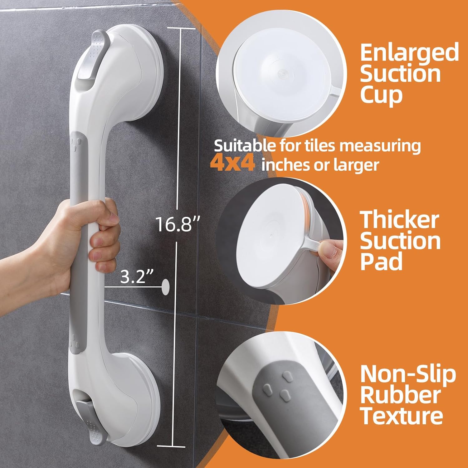 Suction Cup Shower Grab Bar Safety Handrail for Bathtub and Shower

