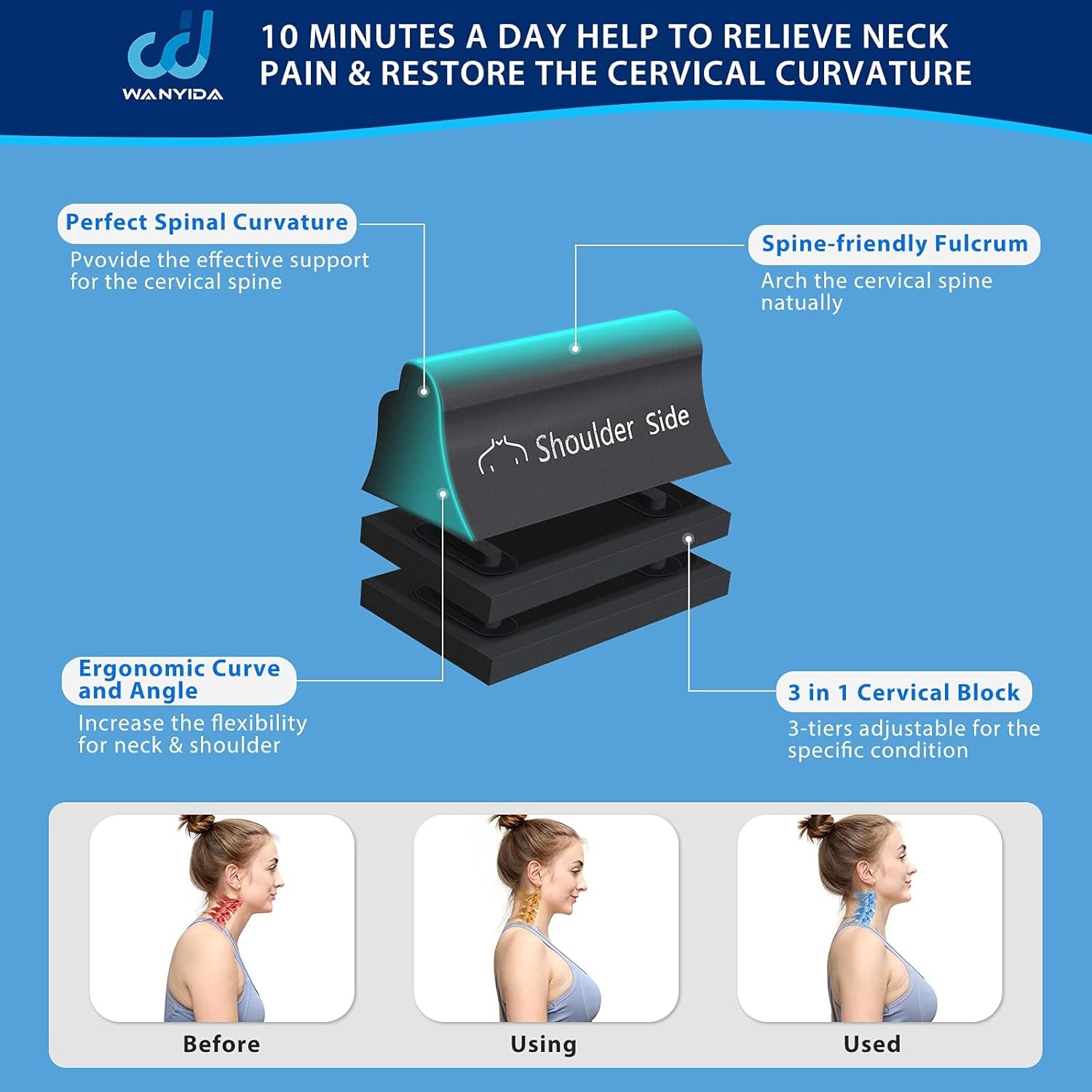 WANYIDA Neck and Shoulder Relaxer Cervical Traction Pillow for Neck Pain Relief

